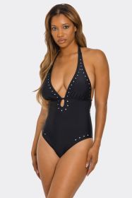 2719 Geo Accent Swimsuit (Color: black, size: 3X)
