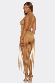 2763 Fringe Fever Bikini (Color: Tan, size: M)