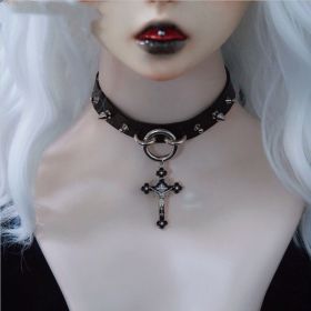 Charm Set Handmade Fake Collar Cross Necklace (Color: black)