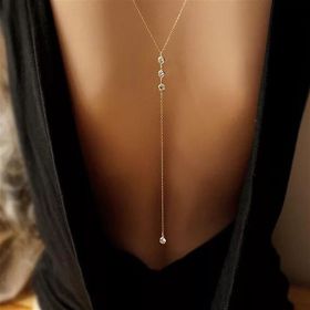 Jewelry Fashion Simple Water Drop Back Chain (Color: Three diamonds together golden)