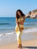 2026 New 2-Piece Bikini Set: Light Yellow Floral Halter Top, Maxi Skirt Cover-Up with Hibiscus Print, Tropical Beach Style