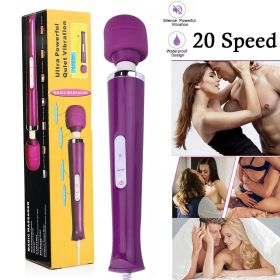 20 Speed Electric Handheld Vibrating Massager Therapy Motor Wand Full Body Massage Stick+Box (Color: Purple)