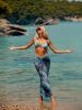 2026 New 2-Piece Bikini Set: Blue Tie-Dye Underwire Top, Ruched Maxi Skirt Cover-Up, Boho Beach Style