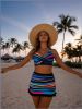 2026 New 2-Piece Tankini Set: Rainbow Stripe Print, Crisscross V-Neck Top, Ruffle Hem Skirt, Vibrant Beach Style