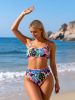 2026 New 2-Piece Bikini Set: Vibrant Tropical Floral Print, V-Neck Cami Top, High Waist Bottom, Colorful Beach Style