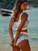 2026 New 2-Piece Bikini Set: Light Blue Daisy Print Halter Top, Checkered Trim, High Waist Bottom, Retro Beach Style