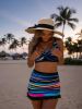 2026 New 2-Piece Tankini Set: Rainbow Stripe Print, Crisscross V-Neck Top, Ruffle Hem Skirt, Vibrant Beach Style