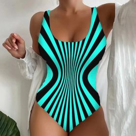 Sexy Sling One-piece Striped Printed Swimsuit (Option: Fluorescent Green-S)