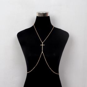 Accessories Cross Trend Rhinestone Pendant Chest Chain (Color: Gold)