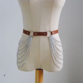 Layered Waist Chain Belt Belly Body Chains Rave Body Jewelry Accessories for Women and Girls (Color: brown)