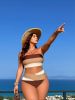 2026 New Plus Size Brown Colorblock Strapless Bikini Set Women's Convertible Halter High-Waisted Tummy Control Swimsuit for Beach Vacation